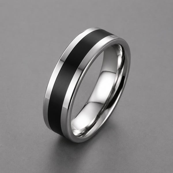 Bague personnalisee titane resine noir anneau homme bande a graver