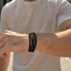 M Bracelet homme en cuir multicordon avec pierre naturelle œil de tigre