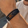 M Bracelet homme en cuir multicordon avec pierre naturelle œil de tigre