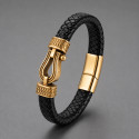 Men's Black Double Strand Braided Leather Stainless Steel anchor Bracelet