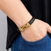 Bracelet homme en cuir tressé avec manille marine en acier inoxydable