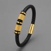 Bracelet homme cuir noir tresse fermoir acier aimante