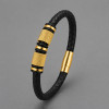Bracelet homme cuir noir tresse fermoir acier aimante