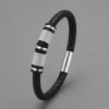 Bracelet homme cuir noir tresse fermoir acier aimante