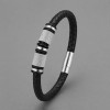 Bracelet homme cuir noir tresse fermoir acier aimante