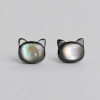 Clous d’oreilles tête de chat en argent 925 et nacre abalone