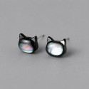 Clous d’oreilles tête de chat en argent 925 et nacre abalone