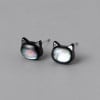 Clous d’oreilles tête de chat en argent 925 et nacre abalone