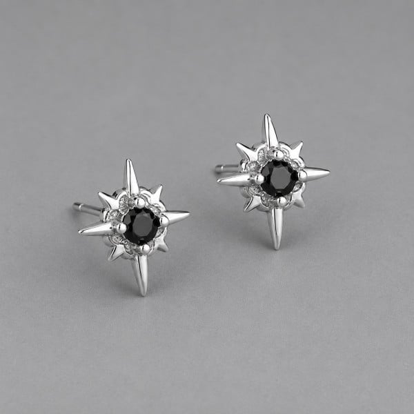 Men's Oxidized sterling silver cubic zirconia Stud Earring