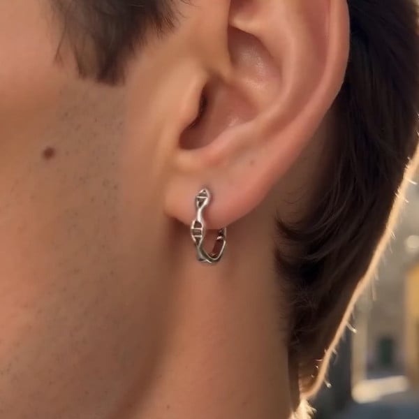 Boucles d'oreille argent homme femme creoles chaine marine cisele - paire