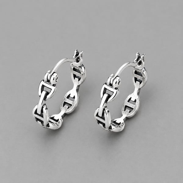 Boucles d'oreille argent homme femme creoles chaine marine cisele - paire