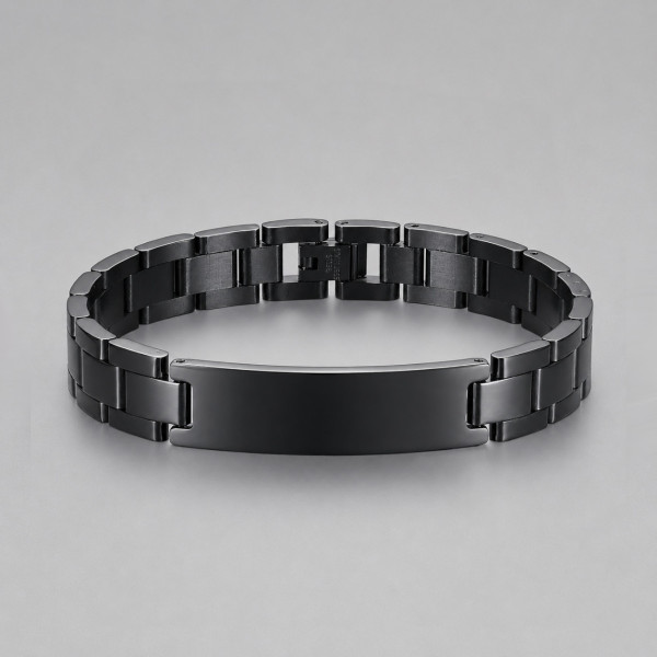Bracelet gourmette homme personnalisable en acier inoxydable 316L noir