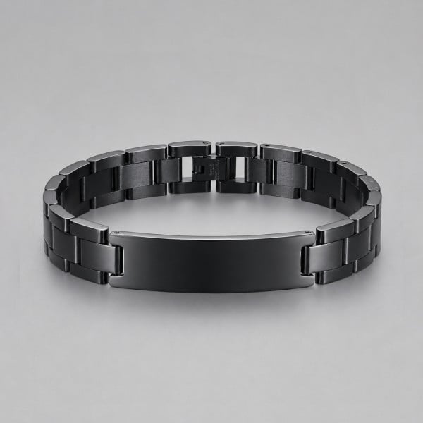 Bracelet gourmette homme personnalisable en acier inoxydable 316L noir