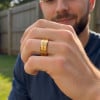 M Bague personnalisee acier brosse rainure zirconium homme femme