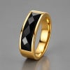Bague chevalière personnalisable en acier inoxydable 316L plaqué or avec onyx noir