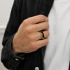 Bague chevalière personnalisable en acier inoxydable 316L plaqué or avec onyx noir