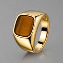 Bague chevalière en acier inoxydable 316L plaqué or avec pierre œil de tigre