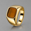 Anillo de sello en acero inoxidable 316L chapado en oro con piedra ojo de tigre