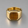Bague chevalière en acier inoxydable 316L plaqué or avec pierre œil de tigre
