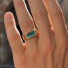 D Bague chevalière en carbure de tungstène plaqué or avec turquoise
