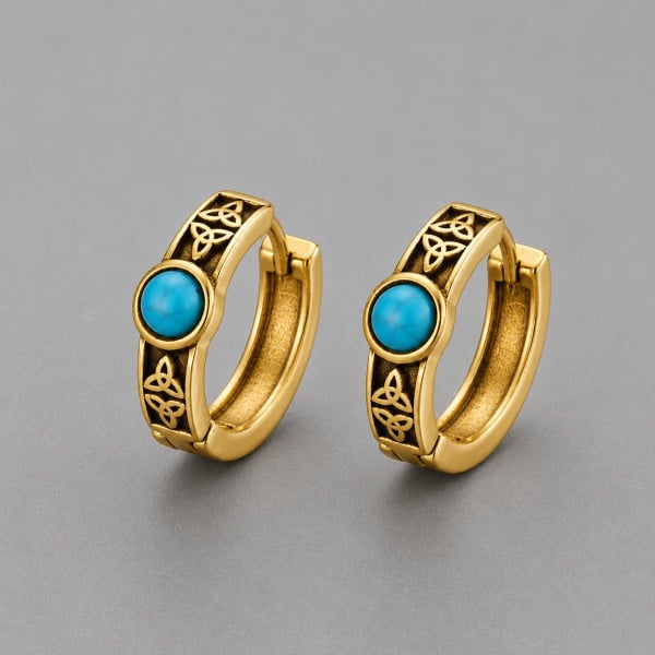 Boucles d'oreilles créoles en acier inoxydable 316L nœud celtique et turquoise