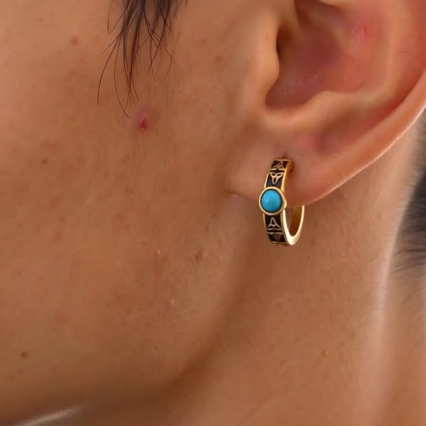 Boucles d'oreilles créoles en acier inoxydable 316L nœud celtique et turquoise