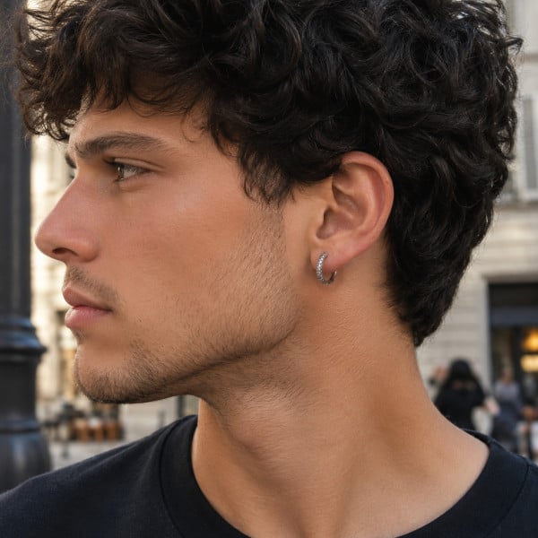Boucles d'oreilles homme creoles acier fleur de lys