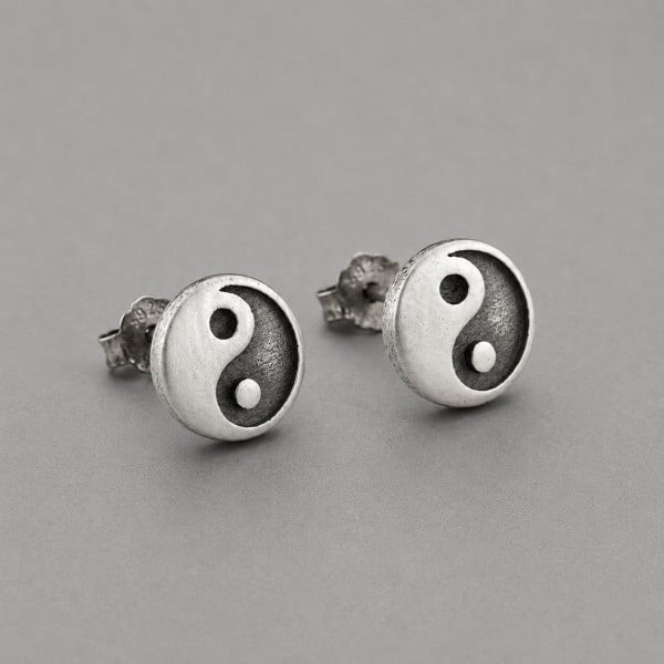 Boucles d'oreilles clous Yin Yang en argent 925 oxydé – Ø 8 mm