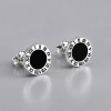 Boucles d'oreilles clous argent chiffres romains resine noire homme femme - paire