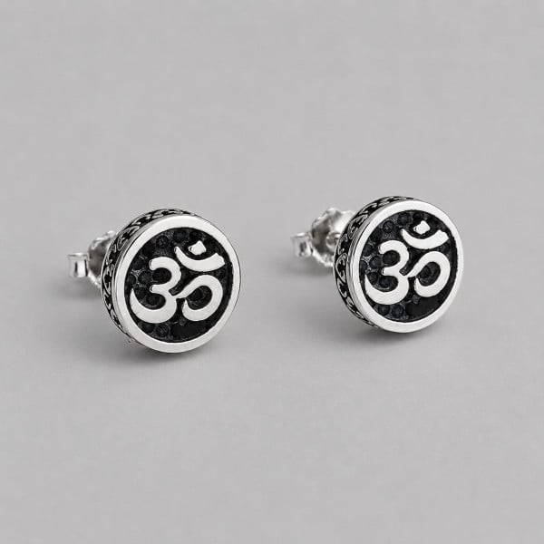 Boucles d'oreilles clous argent symbole OM homme femme