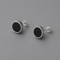Boucles d'oreilles clous argent grecque resine noire homme femme