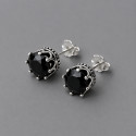 Boucles d'oreilles clous Argent homme couronne zirconium noir - paire