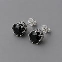 Boucles d'oreilles clous Argent homme couronne zirconium noir - paire
