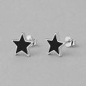 Men's Sterling Silver Stud Pentacle Black Resin Inlay Earrings - pair