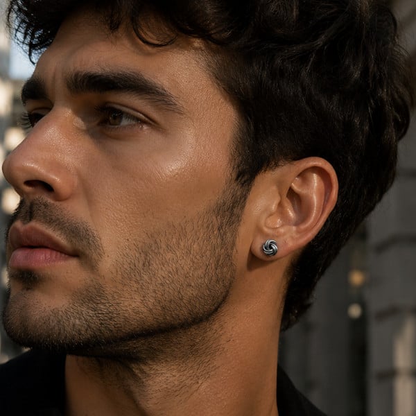 Boucles d'oreilles homme clou argent noeud celtique marin