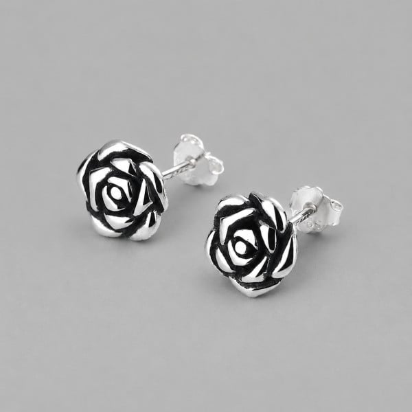 925 silver stud earrings with rose flower
