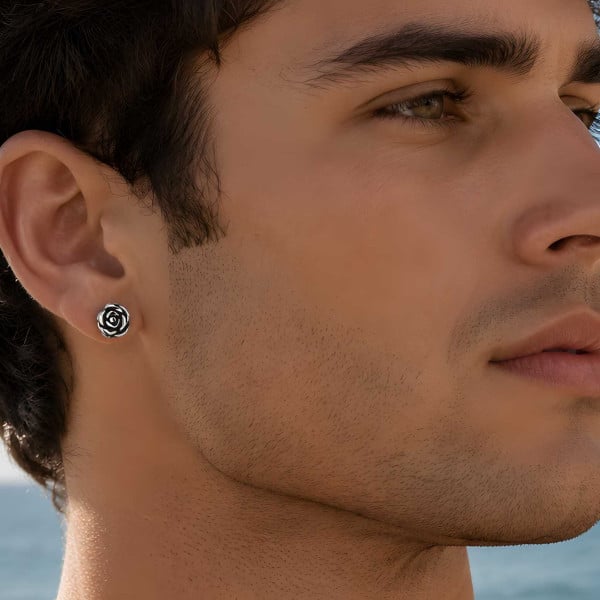 Boucles d'oreilles clous argent 925 fleur rose