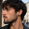 Boucles d'oreilles clous Argent homme couronne zirconium noir - paire