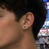 Boucles d'oreilles clous argent chiffres romains resine noire homme femme - paire