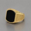 D Bague homme acier chevaliere onyx noir carre