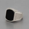 D Bague homme acier chevaliere onyx noir carre