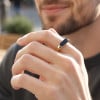 Bague chevalière en acier inoxydable 316L plaqué or avec résine noire