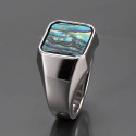 Men's Signet Ring in 316L Stainless Steel with Abalone Mother-of-Pearl