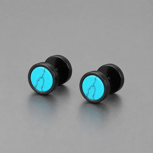 Boucles d'oreilles noir homme clous turquoise - paire