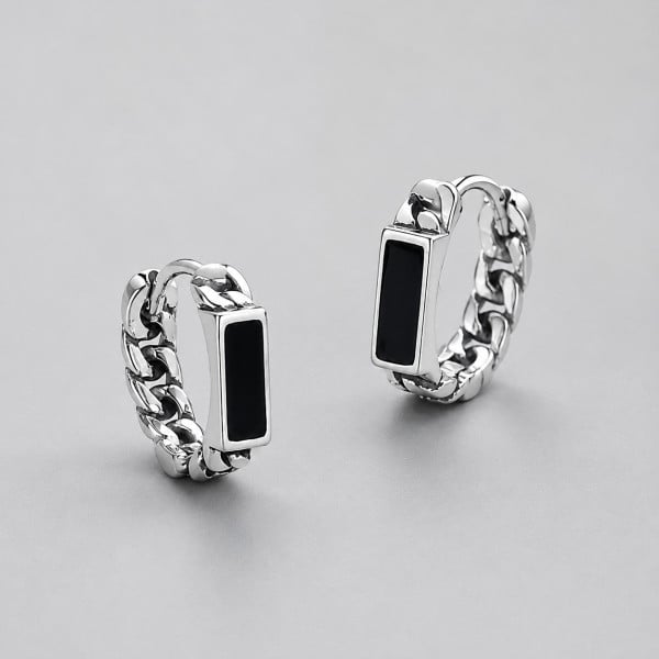 Boucles d'oreille argent creoles resine noire