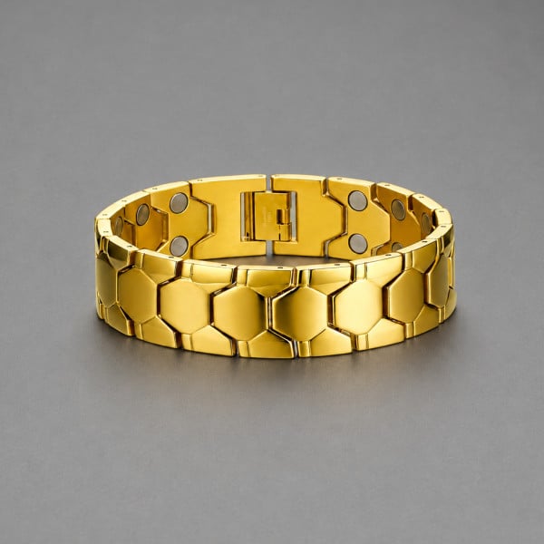 Bracelet homme acier plaque or magnetique aimante