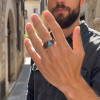 Bague homme en acier 316L noir avec turquoise personnalisable