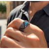 Bague homme en acier 316L noir avec turquoise personnalisable