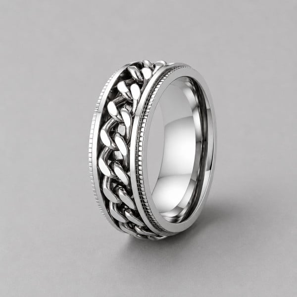 M Bague homme acier chaine tournant anti stress personnalisable