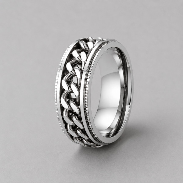 M Bague homme acier chaine tournant anti stress personnalisable